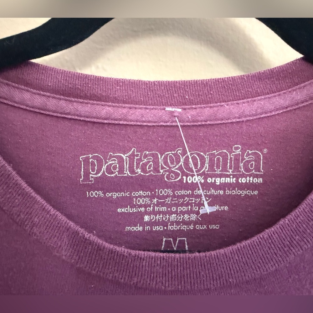 Patagonia Organic Cotton Purple Maroon Tee with Guitar and LIVE SIMPLY graphic - Picture 7 of 7